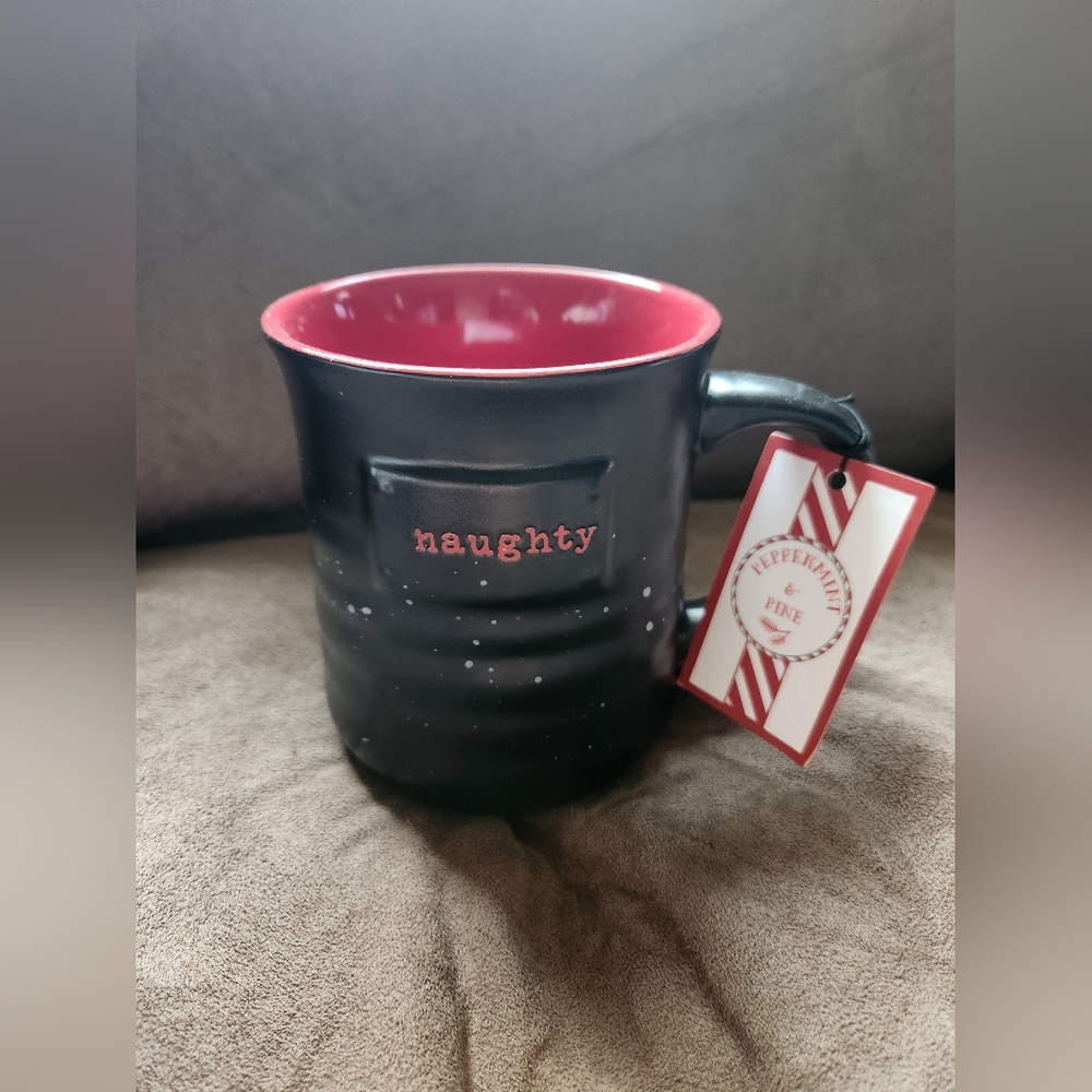 Christmas Naughty Mug Peppermint And Pine Black Red NWT